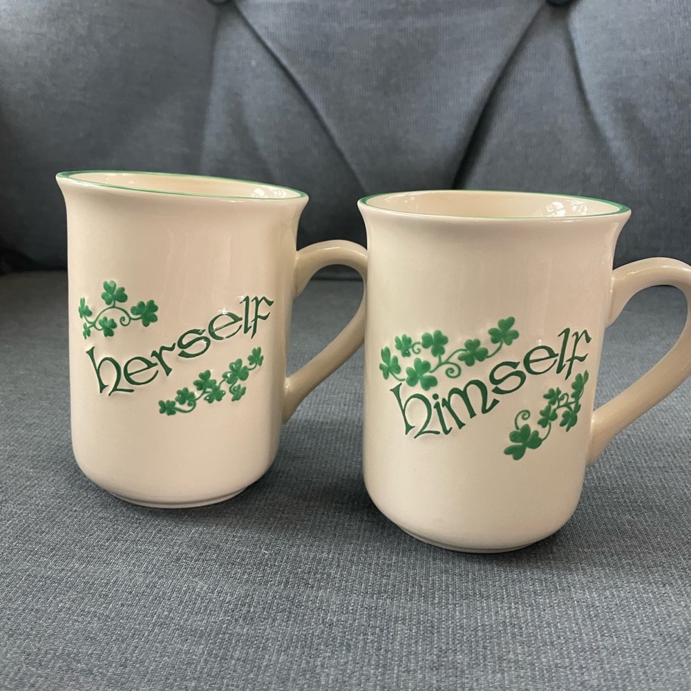 Just in time for Saint Paddy’s day. Ceramic himself and herself mugs.